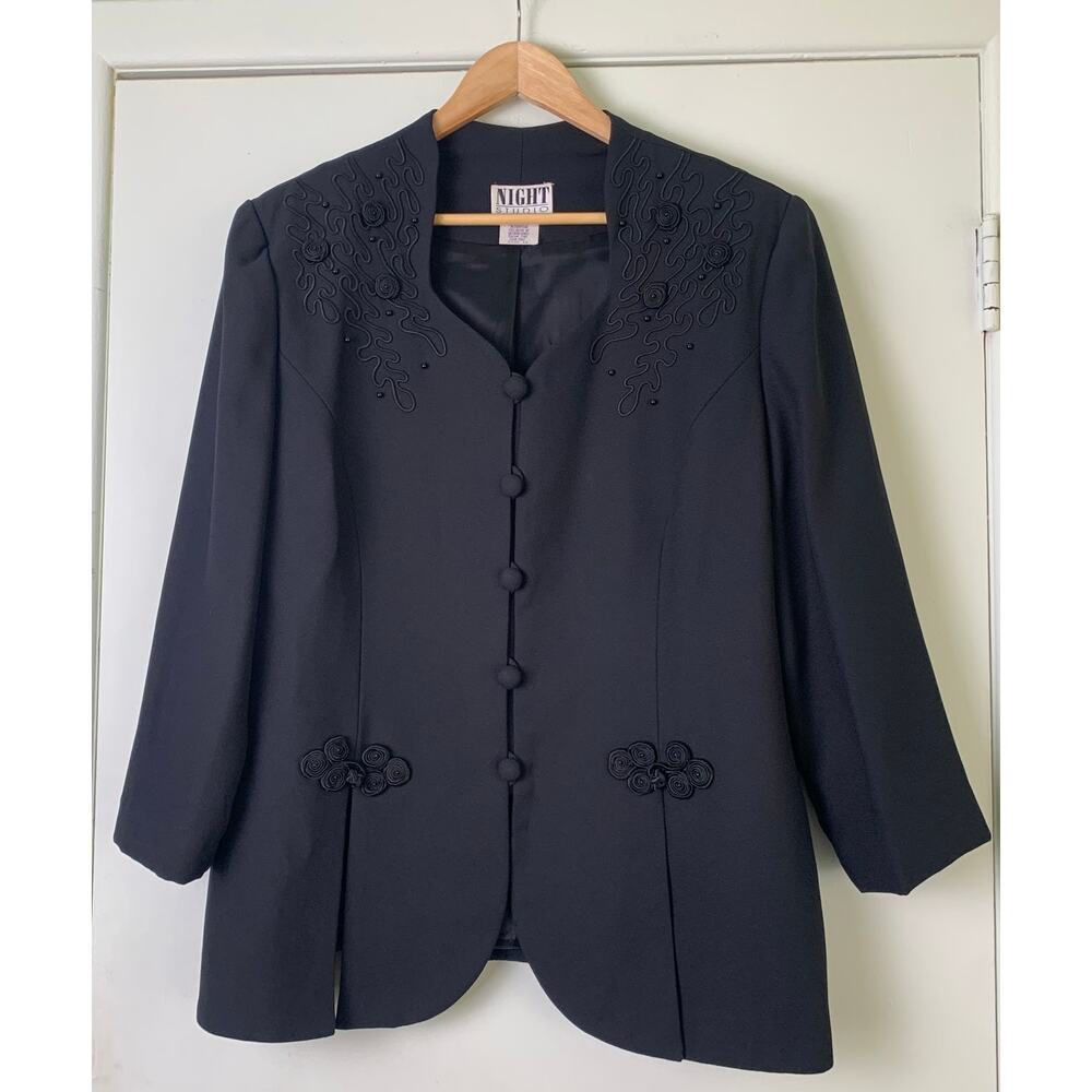 NIGHT Studio New York Black Jacket Blazer Size 16 Lined Long Sleeve